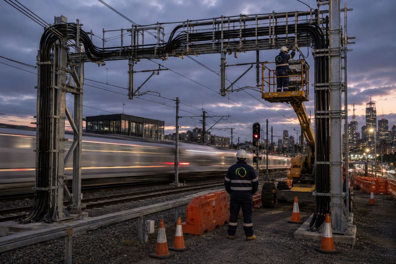 eProjects crew on a rail corridor electrical installation in Sydney